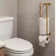 Suporte Porta Papel Higiênico Parede 4 Rolos Preto Fácil Fixação Dupla Face ou Parafusos Dourado