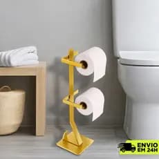 Suporte Porta Papel Higiênico 2 Rolos de Chão para Banheiro Moderno - DOURADO