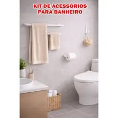 Kit para Banheiro Porta Toalha De Banho Toalha De Rosto Porta Papel Higiênico e Gancho BRANCO