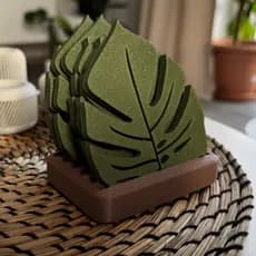Conjunto de Porta-Copos Decorativo de Folha de Monstera/Costela-de-adão com Suporte