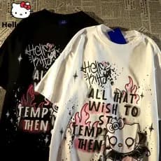 Camiseta T-shirt Unissex All That Wish Gotic Camisa Hello Kitty Preta e Branca