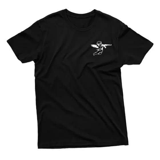 Camisa Anjo Com AK47 Old School Unissex 100% Algodão Alta Qualidade Camiseta Premium AK-47