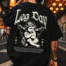 Camiseta Oversized Leg Day Academia Fitness Camisa Streetwear Gym Unissex 100% Algodão Premium