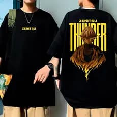 Camiseta Oversized Anime Zenitsu Estampado Demonslayer Mangá Trovão Thunder Camisa Unissex 100% Algodão Gola Redonda
