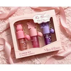 Kit Lip Gloss Flor 3 Cores 💐 Gloss Labial Hidratante Brilho Espelhado | Maquiagem Fofa Kawaii Chaveiro Feminino MG-89