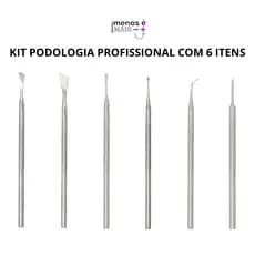 Kit Podologia Profissional Slim C/ 6 Instrumentos Podólogo Manicure Aço Inox