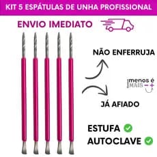 Kit com 5 Espátulas Mistas Inox/Silicone Rosa – Ideal para Unhas