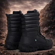 Coturno Militar Masculino Cano Alto Solado Tratorado Zíper Lateral