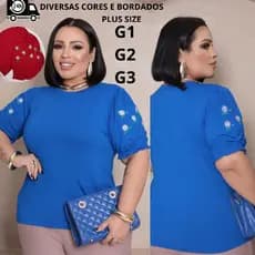 Blusa Plus Feminina Bordada Plus Size Gola Alta Evangélica Elegante Casual Trabalho verão malha fria