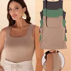 REGATA SUPLEX FEMININA DECOTE QUADRADO BÁSICA PREMIUM CASUAL FORRADA
