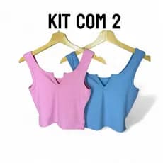 KIT COM 2 PEÇAS CROPPED TOP DECOTE V COM DETALHE NA FRENTE EM TECIDO RIBANA TAMANHO ÚNICO M|38-42