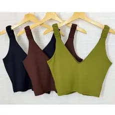 KIT COM 3 Cropped top Decote V alça com elastico em tecido Ribana tamanho M veste 38 a 42
