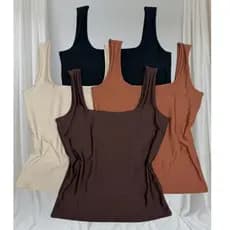 Kit 2 Blusas Feminina Regata Decote Quadrado em Suplex Tendencia cores de Veraõ