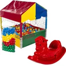Kit Parquinho Infantil Completo – Piscina de Bolinhas 1m + 100 Bolinhas + Gangorra