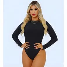 Body Feminino Gola Careca Manga Longa Anarruga Quentinho Confortavel Gola Canoa Versatil Collant