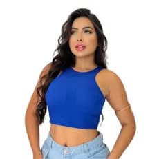 Cropped Blusinha Regata Nadador Feminino top Liso Básico Premium c/ Bojo Moda Blogueira - Verão 2025