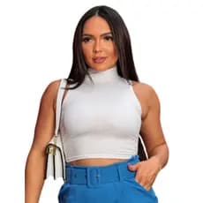 Cropped Regatinha Gola Alta Feminino Moda Blogueira - Suplex Collant - Primavera/Verão 2025 - regata