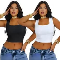 Kit 2 Croppeds Decote Quadrado Feminino uplex Lisa Elegante Tendencia Verao Blogueira Fashion