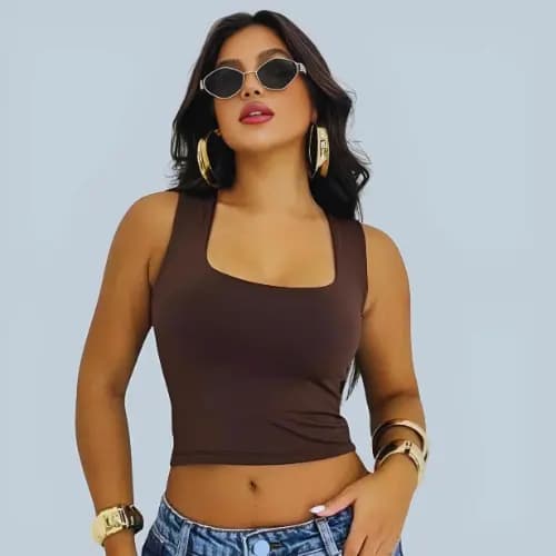 Cropped Feminino Suplex Duplo – Decote Reto com Alças Largas Moda Blogueira