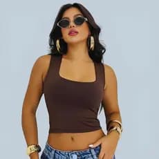 Cropped Feminino Suplex Duplo – Decote Reto com Alças Largas Moda Blogueira