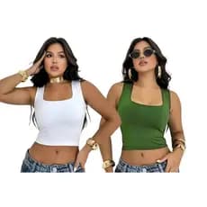 Kit com 2 Cropped Feminino Trend – Regata Suplex Duplo com Decote Quadrado