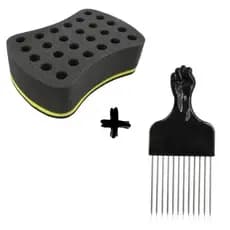 Esponja Nudred P + Garfo Pente AfroHair Buchinha de Enrolar Cabelo