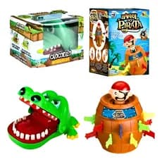 Brinquedo Pula Pirata + Crocodilo Morde Dedo Jacaré Dentista