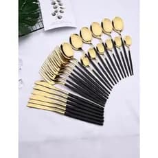Jogo De Talheres Elegância Dusseldorf 24 Peças Preto e Dourado Zapstore