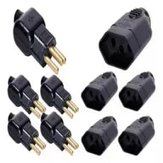 Kit 5 Pares Plugue Macho + Plugue Femea Reforçado Pcv Pino 10A e 20A Cor Preto e Branco
