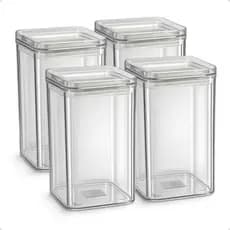 Kit 4 Potes Herméticos 1 Litro - BPA Free Organizador com Tampa para Alimentos, Empilhável