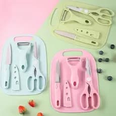 Kit de Utensílios de Cozinha 4 Peças Com Faca Tesoura Descascador e Tábua