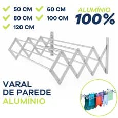 Varal Retrátil Sanfonado Alumínio Parede 120cm 100cm 80cm 60cm 50cm Compacto Roupas Cueca Calcinha