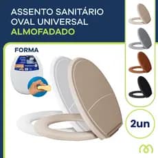 Kit 2 Tampa de Vaso Assento Sanitário Almofadado Oval Universal Tabua Branco Preto Bege Cinza