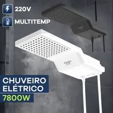 Chuveiro Ducha Multitemperatura 7800W Haste Eletrônico 220V E-Griff Potente Econômico Preto Branco
