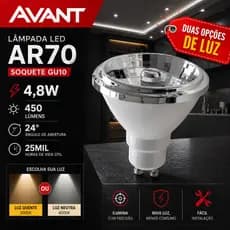 Lâmpada LED AR70 Avant 4,8W GU10 24° Luz Quente 3000K ou Neutra 4000K Bivolt Econômica