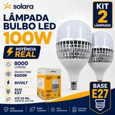 KIT 2 Lampada LED Bulbo 100W E27 HP Alta Potência 8000 Lúmens Grande Luz Branca 6500k Pavilhão Bivolt