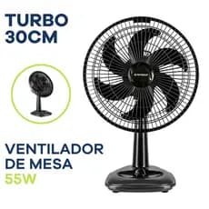 Ventilador de Mesa 30cm Turbo 6 Pás Oscilante 3 Velocidades 55W Preto Power Forte 127/220V Maeto