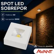 Spot Sobrepor 5W Beiral Fachada Quadrado Interno 3000K Luz Amarela Quente Avant Authentic Alumínio Bivolt