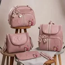 Kit Bolsa Maternidade Menina Moranguinho Mochila Mala Trocador 5 Peças Luxo Impermeável