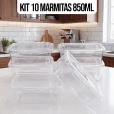 Kit 10 Marmitas Potes 850ml Travas Laterais hermeticas - Livres de BPA Alimentos organiza congelador - KAZIVA