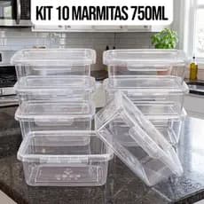 Kit 10 Marmitas Potes 750ml Travas Laterais hermeticas - Livres de BPA Alimentos organiza congelador - KAZIVA