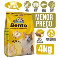 Areia Higiênica Biodegradável 4Kg  Mandioca E Milho P/ Gatos Controle De Odores Torrão