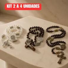 KIT 2 a 4 Terço Católico Da Contemplação São Bento De Madeira Com Os Misterios
