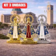Kit 3 Santinha Nossa Senhora Aparecida Painel Para Carro Caminhao Mesa Dupla Face