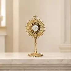 Santíssimo Sacramento Ostensório 10 cm Metal Dourado de Mesa JHS Eucaristia Enfeite Decoração