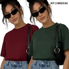 Kit 2 Camisetas Femininas Básicas Lisa 100% Algodão T Shirt Sem Estampa envio imediato