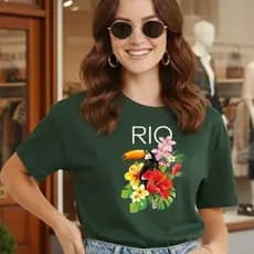 T Shirt Estampada Feminina 100% Algodão Rio Tropical Tucano Flor Estilosa Blogueira Envio Imediato