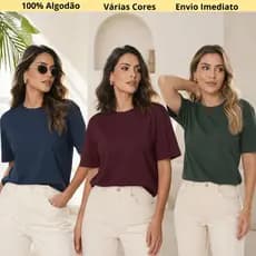 Kit 3 Camisetas Femininas 100% Algodão Lisa Básica Sem Estampa Confortável Estilosa Envio Imediato
