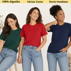 Kit 3 T Shirt Feminina 100% Algodão Lisa Confortável Camiseta Básica Estilosa Envio Imediato