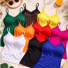 Kit 2 Regatas Femininas Alcinha com Renda e Bojo Viscolycra Ajustável Confortável Moda